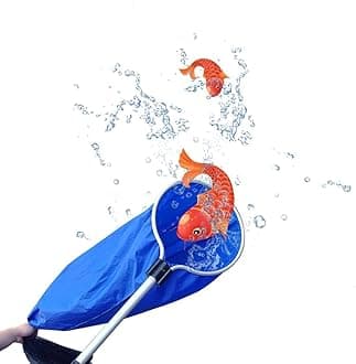 Wokyo Koi Fish Tank Net with White Handle, 13.78""/35cm Semi-Permeable Fishing Soft Lightweight Mesh Basket Aquarium Netting Koi Sock Net for Large Fish Eggs Safety, Isolating, Transfer, Blue