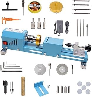 Mini Lathe Wood Lathe Machine Multi-Purpose Type Lathe with Wood Lathe Milling Accessories, for Wood Polishing, Grinding, Cutting and Milling ,2.76 in x 6.3 in, 24VDC 96W,7 Speeds