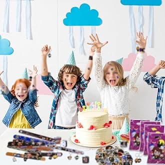Pianocean 82PCS Wizard Party Bag Fillers, Slap Bands, Keychains, Stickers, Party Toys, Party Packs for Birthday Party Boys Girls Gifts