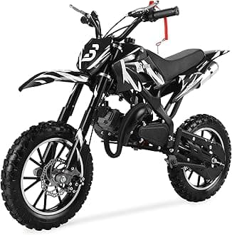 49CC Kids Gas Dirt Bike, 2-Stroke Gas Powered Motorcycle, Dual Disc Brakes, Front & Rear Shock, 10" Off-Road Tires, 28 MPH Top Speed, 132 LBS Max Load, Mini Dirtbike for Kids 8-14, White