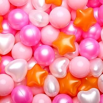 GOGOSO Shape Ball Pits Balls, Star Heart Plastic Play Balls for Toddlers Kids Children, DIY Giant Friendship Bracelet Banner,100PCS,Pink Gold Pearl Pink