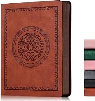 Fetinar 300 Pages Leather Blank Journal Notebook,Softcover Leather Blank Journal Notebook for Women Men,300 Pages Notebook for Work,Office,School Note Taking,5.7'' X 8.3'',Brown