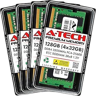 128GB Kit (4x32GB) DDR4 3200MHz PC4-25600 ECC SODIMM 2Rx8 Dual Rank 1.2V 260-Pin RAM Memory Upgrade Modules for Microserver, Workstation, and Networking Platforms