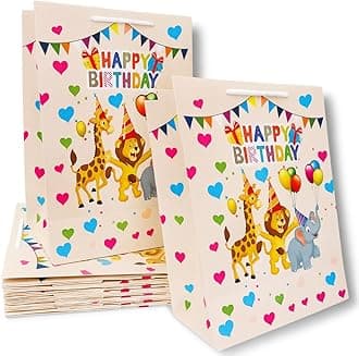 IncyWincy Happy Birthday Return Gift Goody Bags (Pack Of 60), Reusable Paper Goodie Bags For Occasions, Birthday, Wedding, Reception, Engagement, Housewarming, Diwali, Christmas,White