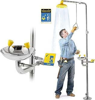 Combination Eye Wash Station and Shower, Emergency Shower Eyewash Station OSHA Approved, Stand Plumbing Eye Washing Unit for Industrial & Commercial & Lab Use, Stainless Steel, NPT Threads