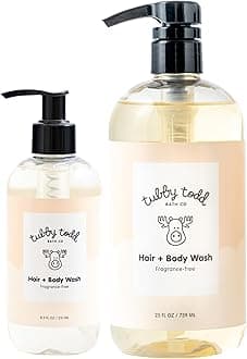 TUBBY TODD Hair + Body Wash - Baby Shampoo and Body Wash - Gentle, Natural Baby Was for Newborns, Babies, and Toddlers - Non-Toxic and Hypoallergenic - Fragrance-Free, 2 Pack, 8.5oz & 25oz
