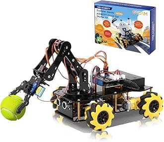 ACEBOTT 5DOF Smart Robot Arm Car Kit, 4WD Remote Control Car Compatible with Arduino/Python/Blockly Programming Project/STEM Education/Science Coding Kit for 12+ Teens and Adults Unique Gifts