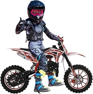 Mini Dirt Bike, 50cc Kids Dirt Bike, 2-Stroke Gas Off-Road Mini Motorcycle Dirtbike Pit Bike with Front and Rear Disc Brakes, 12" Off-Road Tires, Shock Absorption Springs, Pull Start (Red)