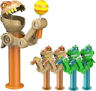 HDLNKAK 4 Pcs Dinosaur Lollipop Holder for Kids, Halloween Lollipop Case, Creative Press-to-Store Toy & Fun Gift for Toddlers Over 3 Years Old (Green & Brown)