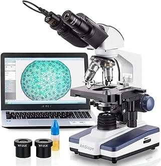 AmScope B120 Series Student & Professional LED Binocular Compound Microscope - 40X-2500X Magnification - Includes 3MP USB Camera & Siedentopf Head
