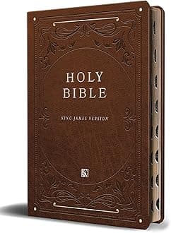 KJV Holy Bible, Giant Print Thinline Large format, Brown Premium Imitation Leather with Ribbon Marker, Red Letter, and Thumb Index